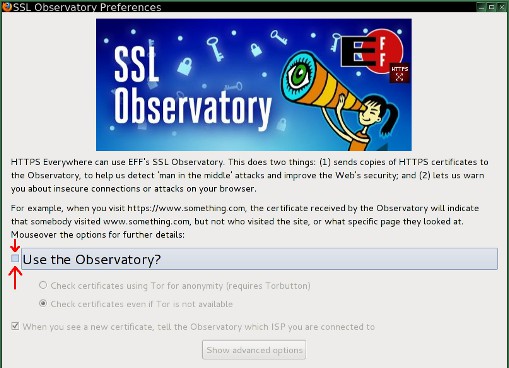Screenshot of SSL Observatory preferences Screenshot of SSL Observatory preferences